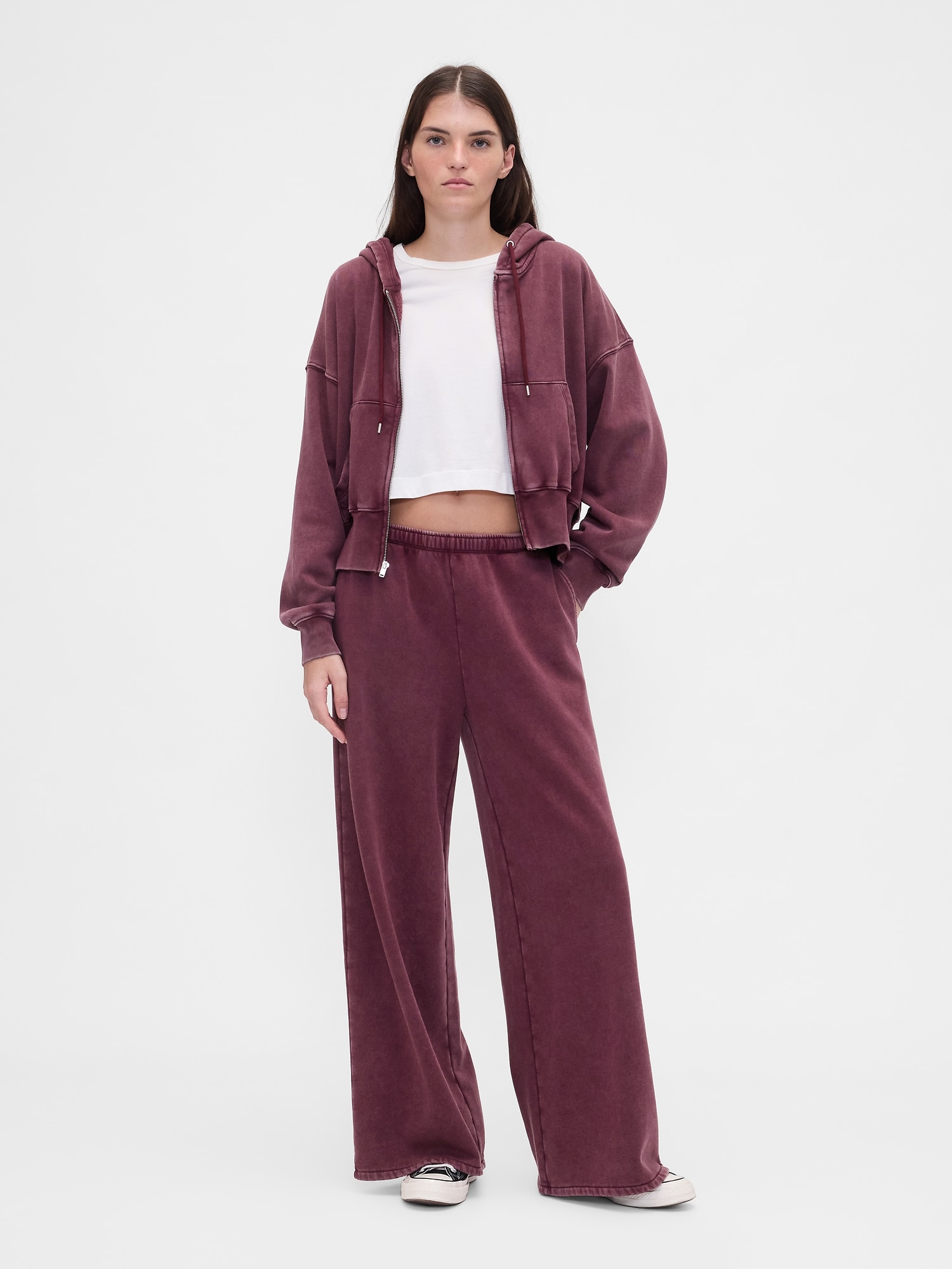 VintageSoft Baggy Wide-Leg Sweatpants - Red