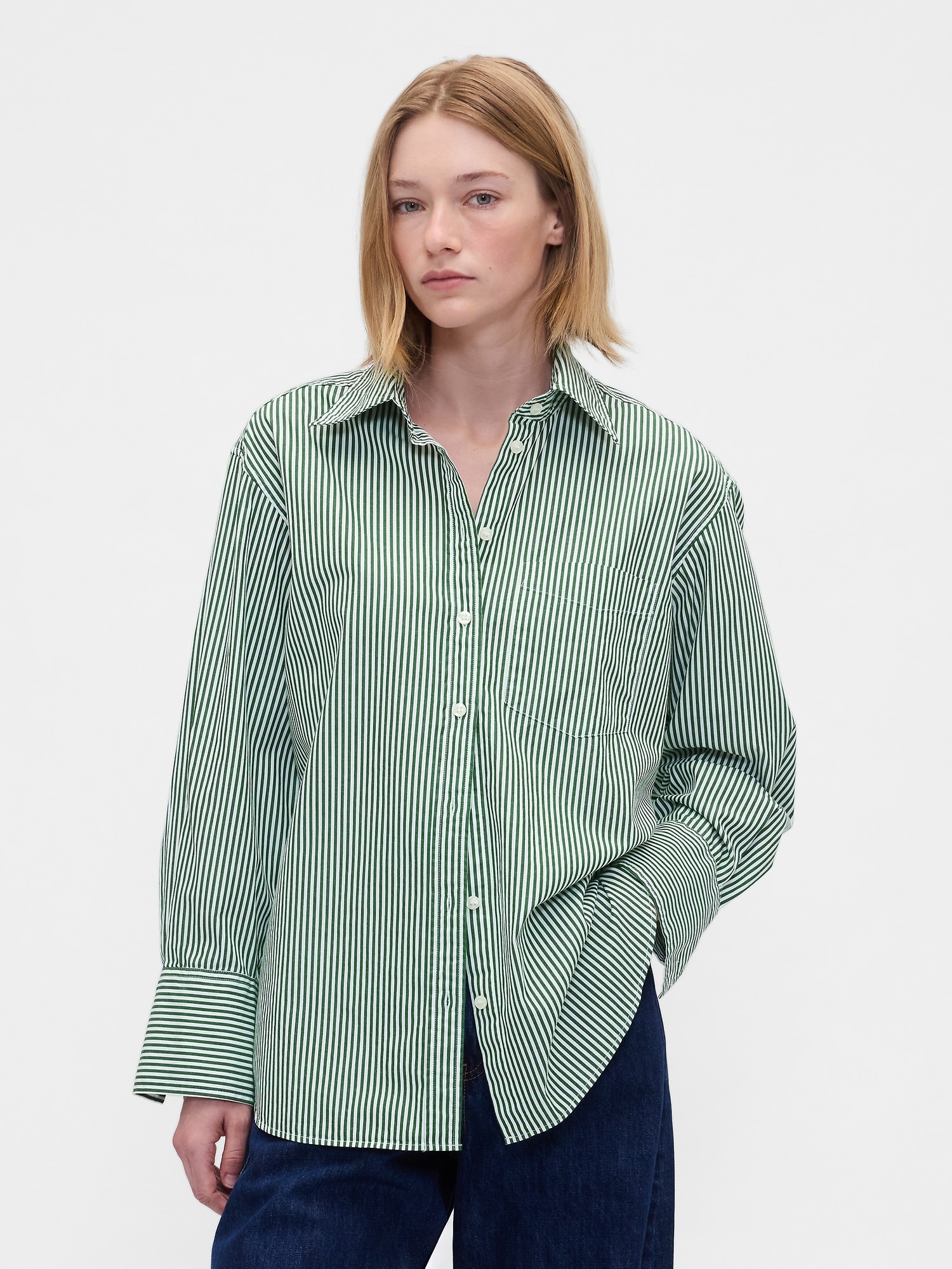Organic Cotton Poplin Big Shirt - Green