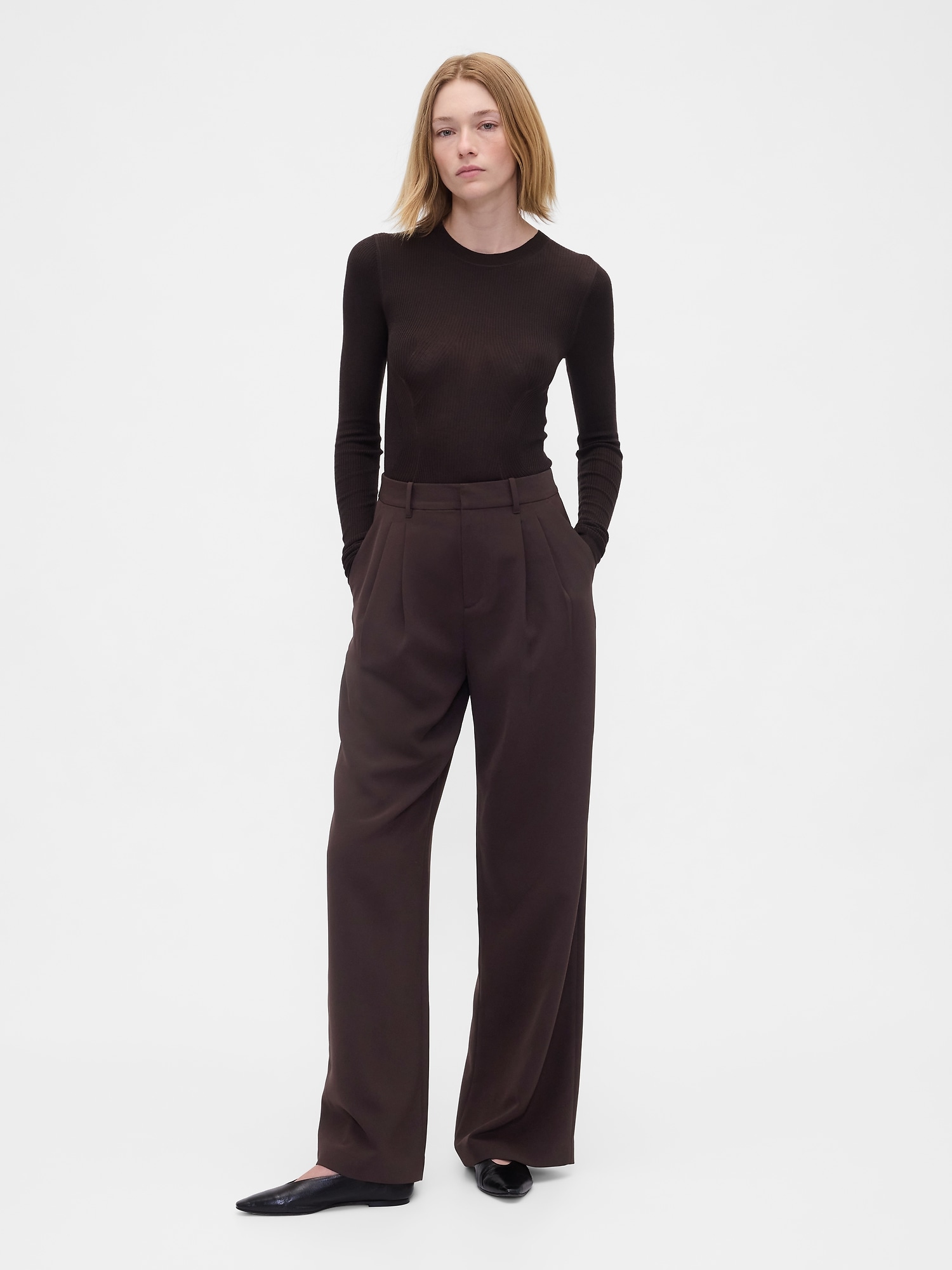 365 High Rise Pleated Trousers - Brown