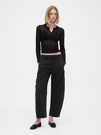 Mid Rise Twill Barrel Pants