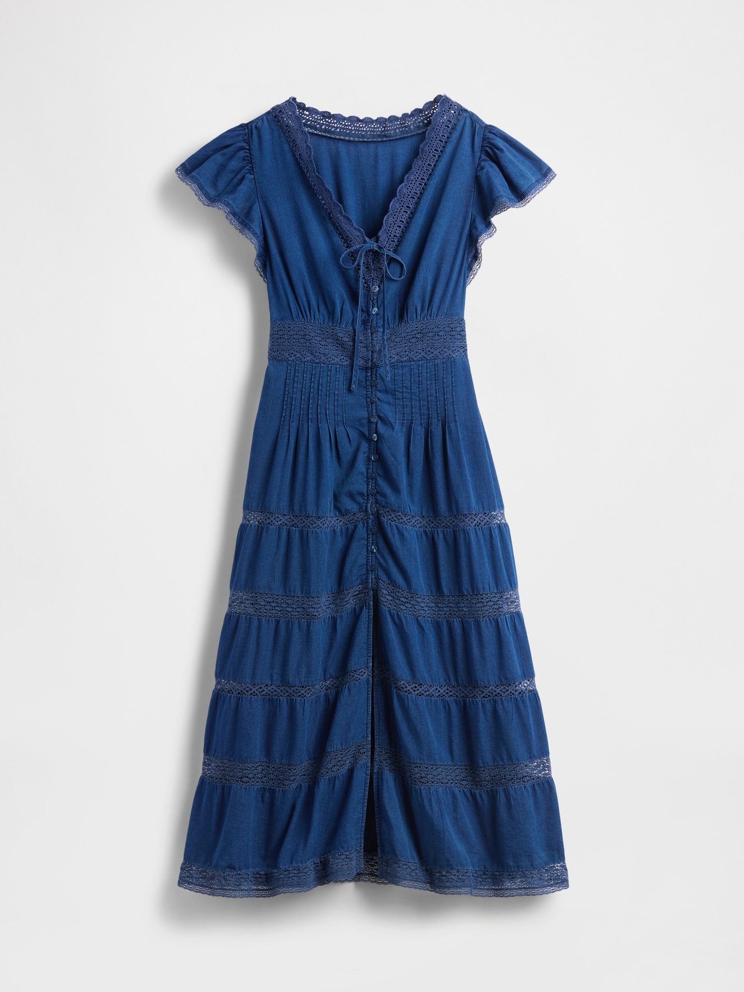Женское платье Gap Lace-Trim Midi, цвет: Средний индиго — фото 5