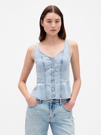 Denim Peplum Crop Tank Top