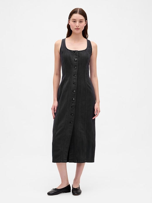 Image number 1 showing, Seamed Button-Front Midi Dress