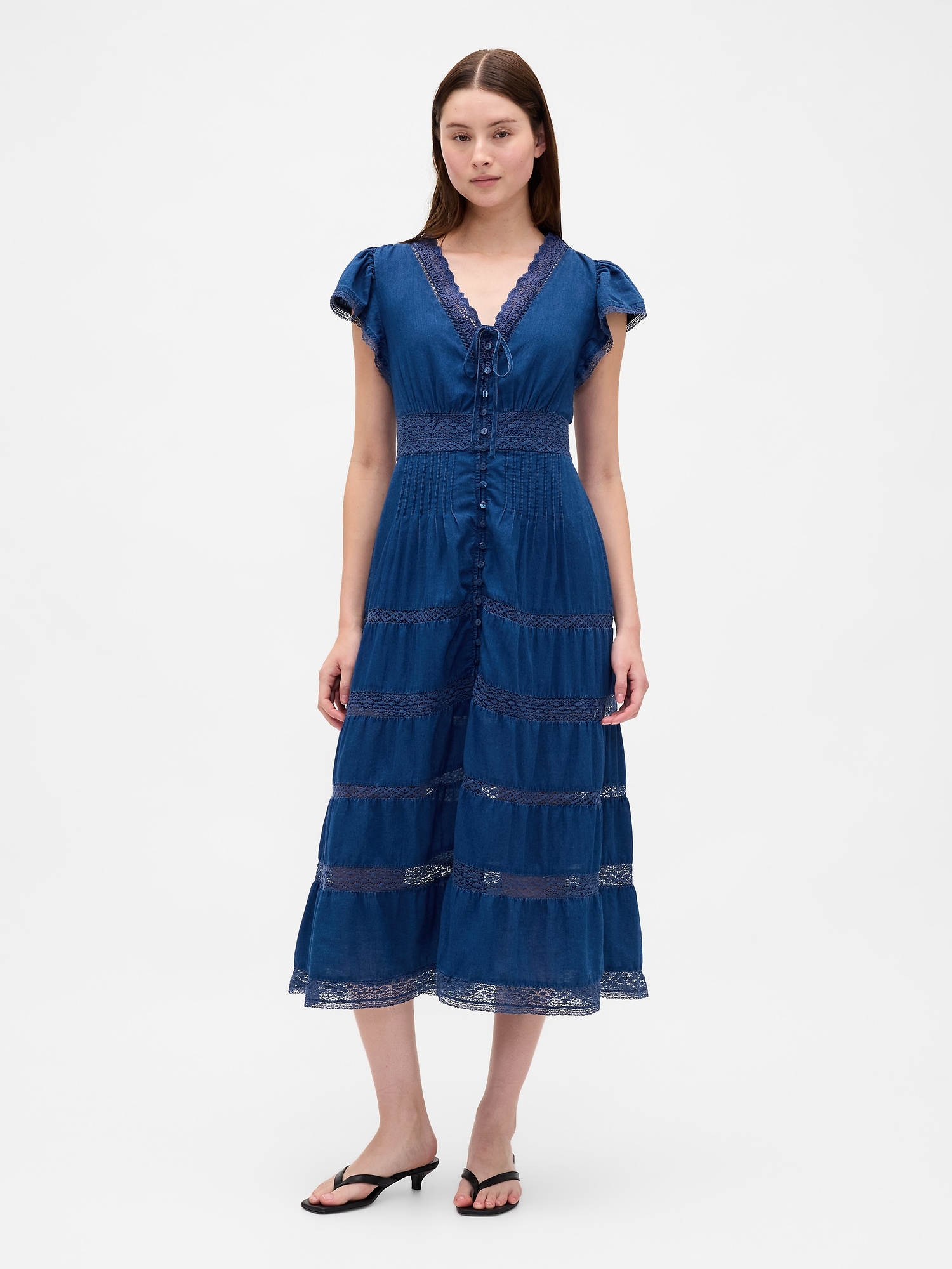Lace-Trim Midi Dress