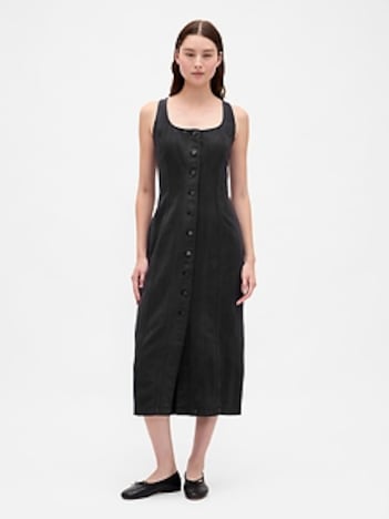 Seamed Button-Front Midi Dress