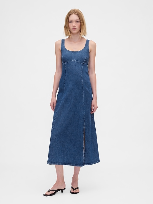 1 of 8 showing, with the color Medium wash of product Denim Midi Dress