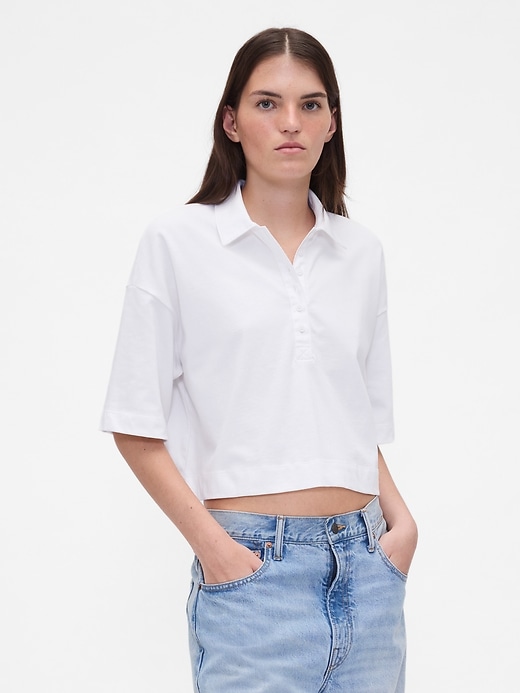 Image number 1 showing, Organic Cotton VintageSoft Heavyweight Crop Polo Shirt