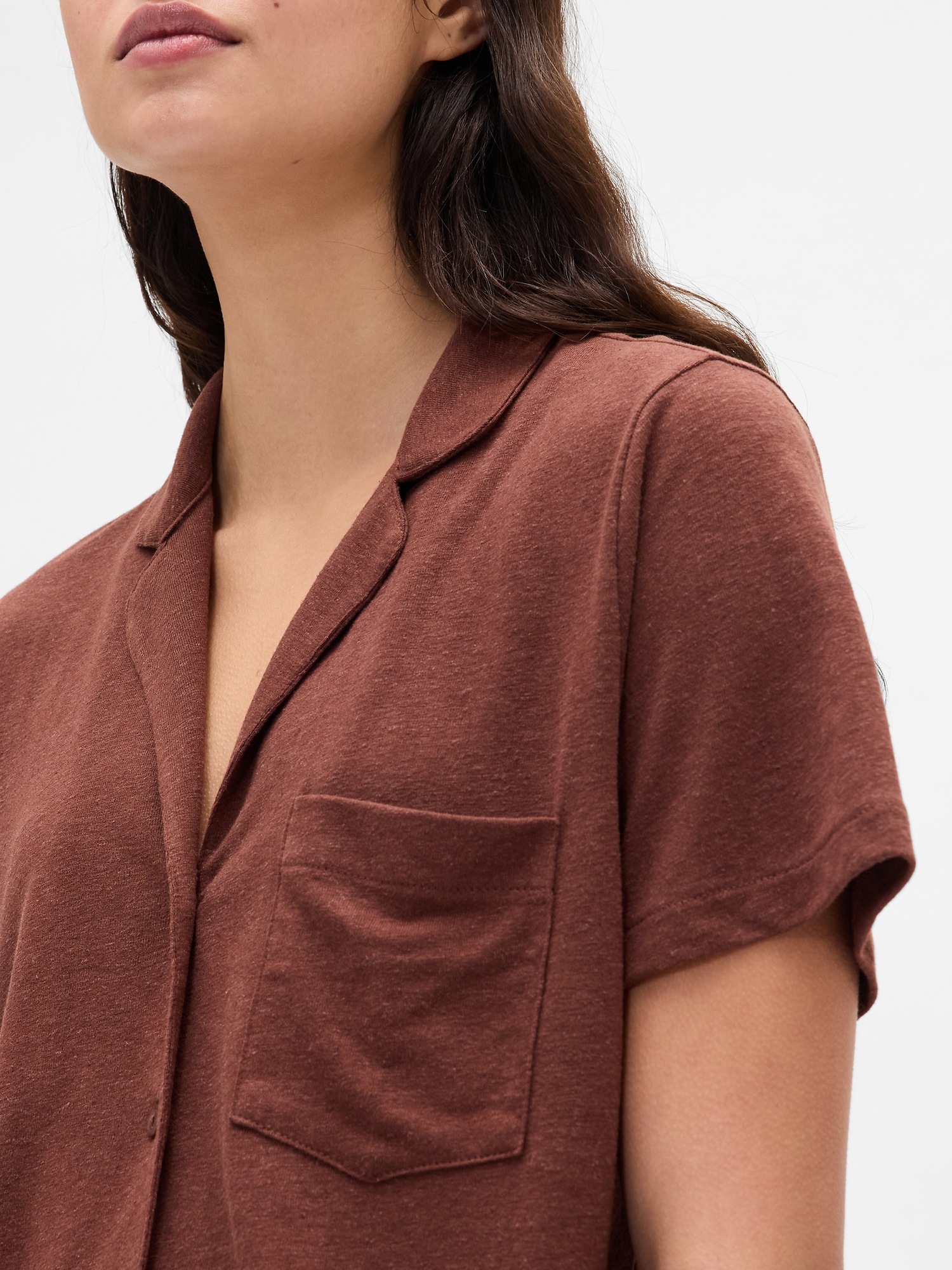 Женская рубашка Gap Ruffle PJ, цвет: Коричневый — фото 3