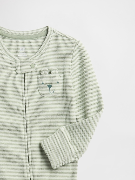 Image number 3 showing, Baby Softspun Waffle Bear-Pocket Footed One-Piece