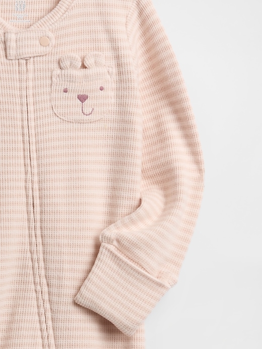 Image number 3 showing, Baby Softspun Waffle Bear-Pocket Footed One-Piece