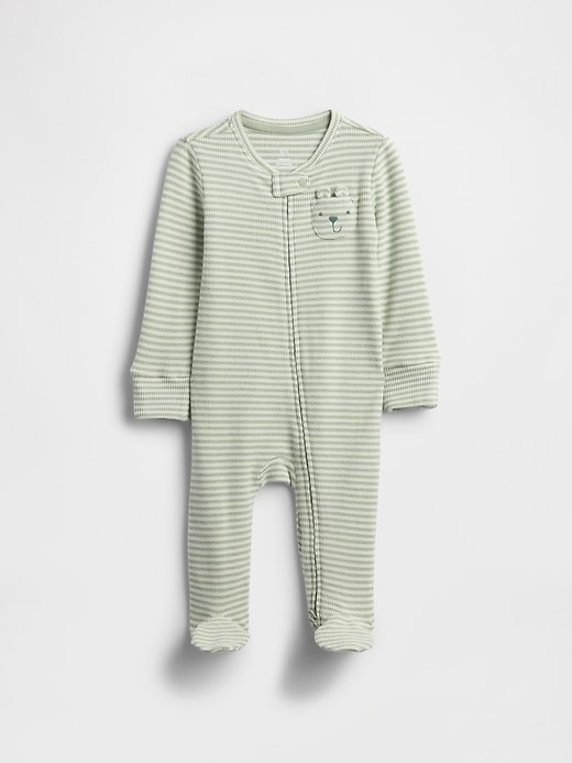 Image number 1 showing, Baby Softspun Waffle Bear-Pocket Footed One-Piece