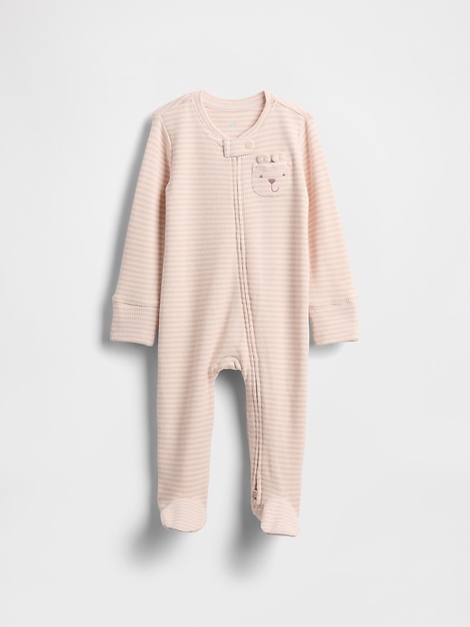 Image number 1 showing, Baby Softspun Waffle Bear-Pocket Footed One-Piece