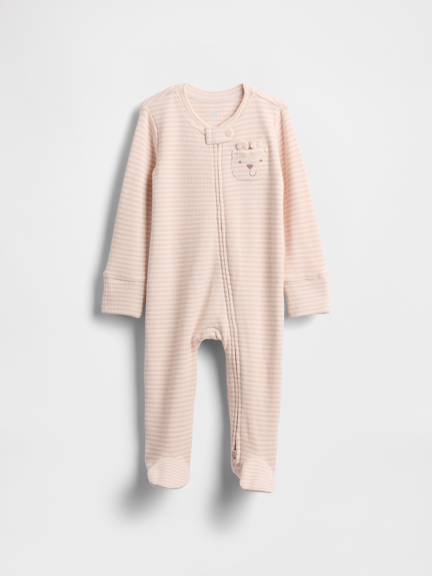 Baby Softspun Waffle Bear-Pocket Footed One-Piece - Dull Rose