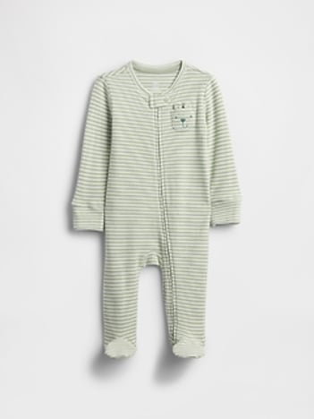 Baby Softspun Waffle Bear-Pocket Footed One-Piece