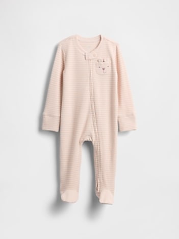 Baby Softspun Waffle Bear-Pocket Footed One-Piece