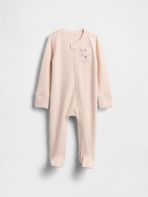 Baby Softspun Waffle Bear Pocket Footed One-Piece