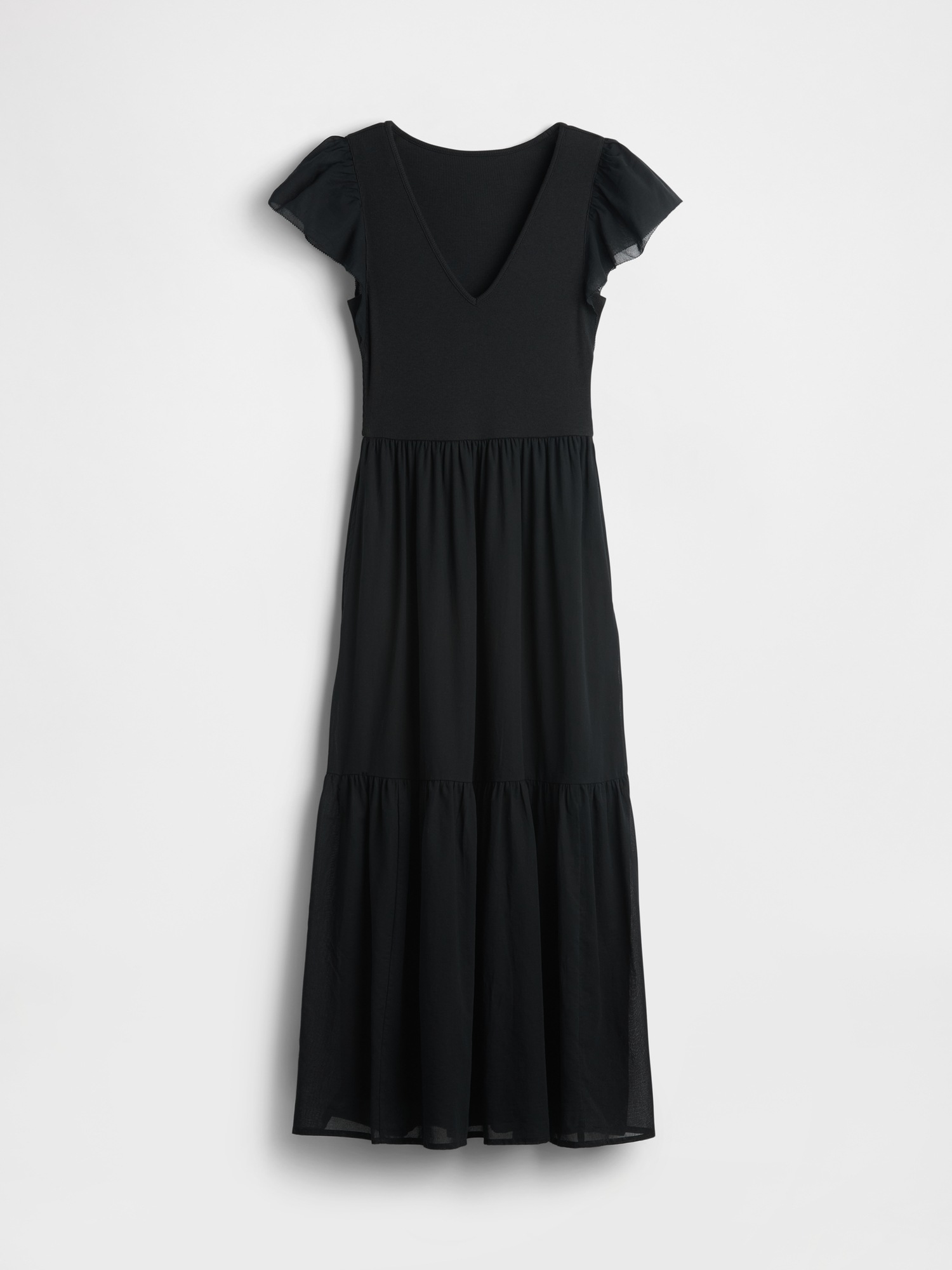Женское платье Gap Modern Mixed Media Ruffle Maxi, цвет: Насыщенный чёрный — фото 5