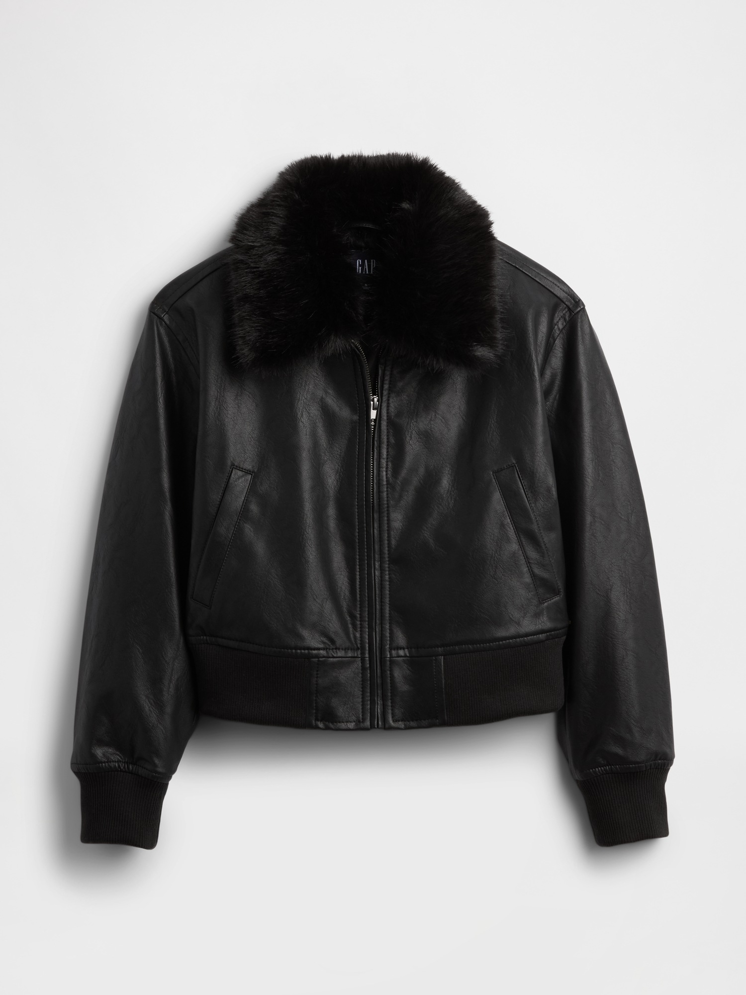 Женская куртка Gap Vegan Leather Bomber, цвет: Чёрный — фото 5