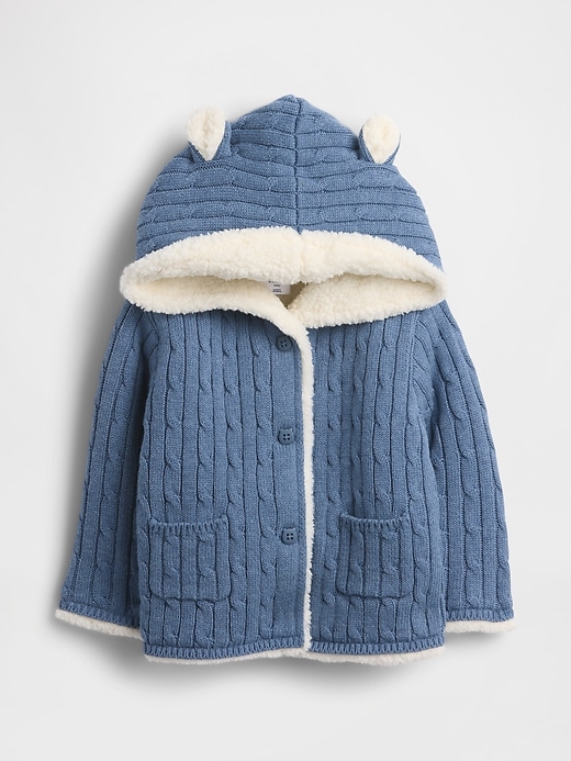 Image number 1 showing, Baby Sherpa-Lined Cable-Knit Bear Cardigan