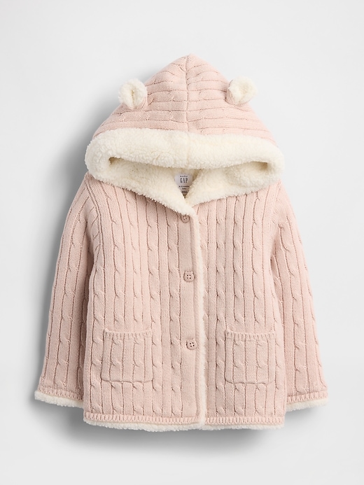 Image number 1 showing, Baby Sherpa-Lined Cable-Knit Bear Cardigan