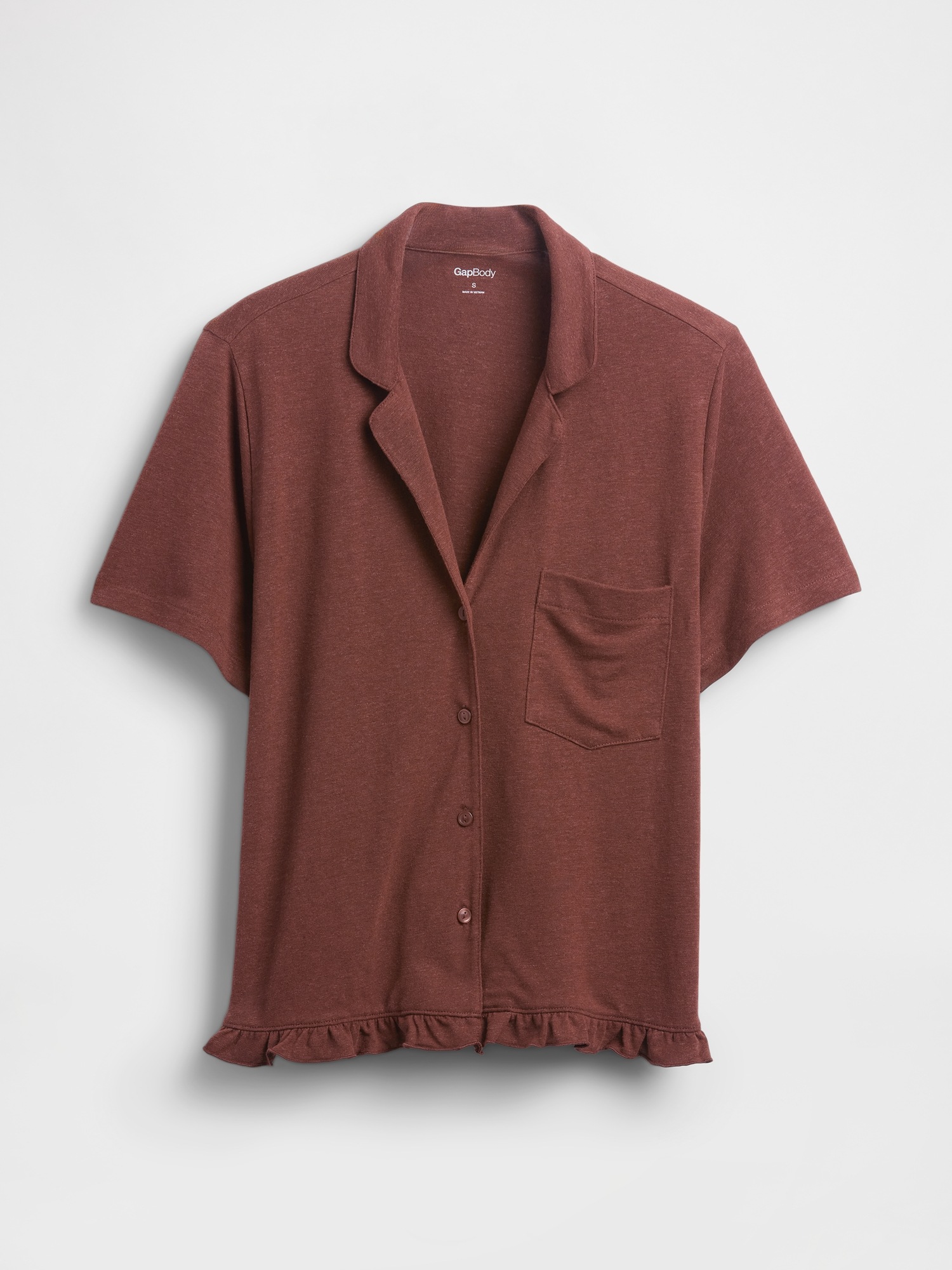 Женская рубашка Gap Ruffle PJ, цвет: Коричневый — фото 4