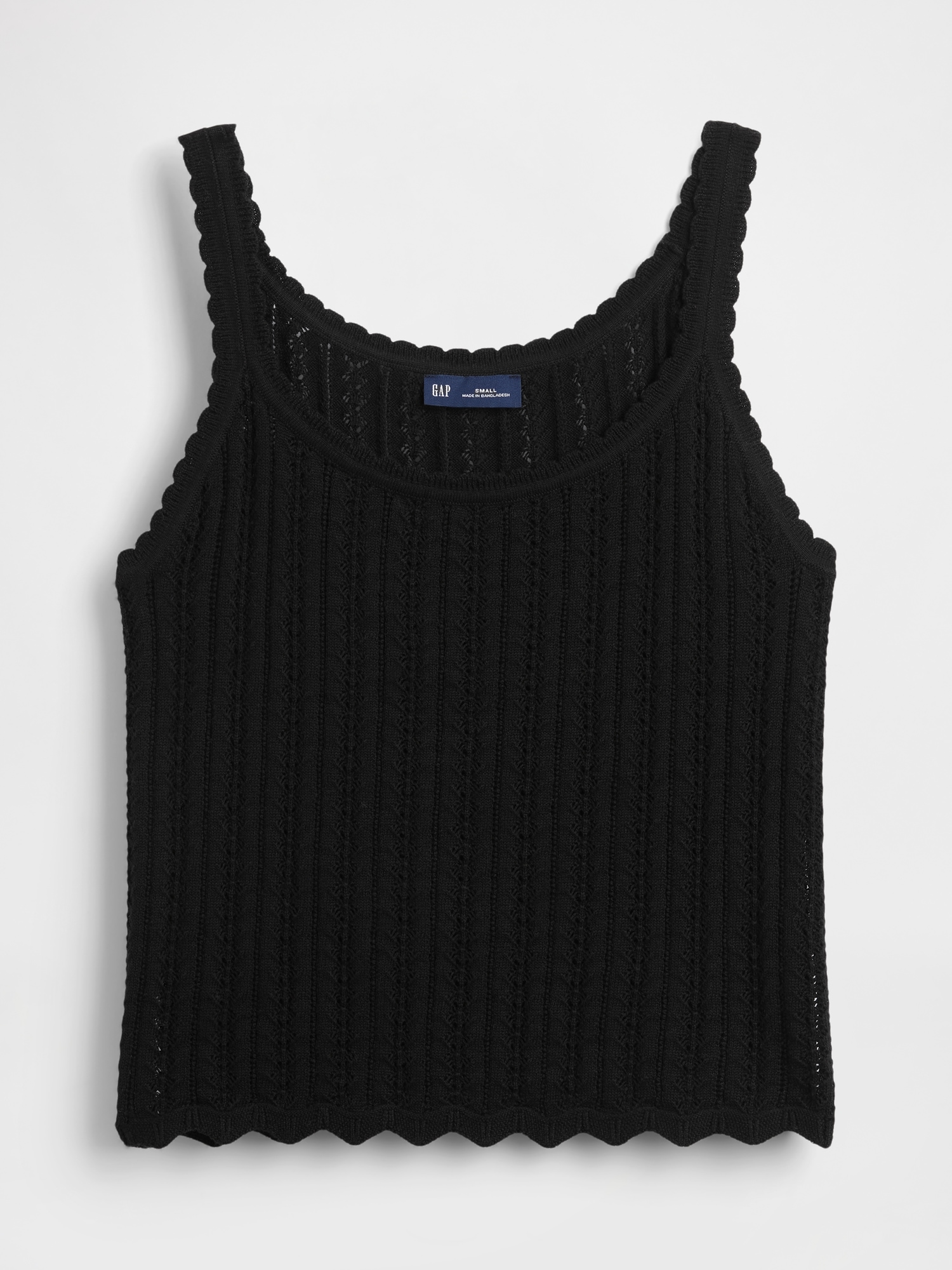 100% Cotton Pointelle Tank Top - Black