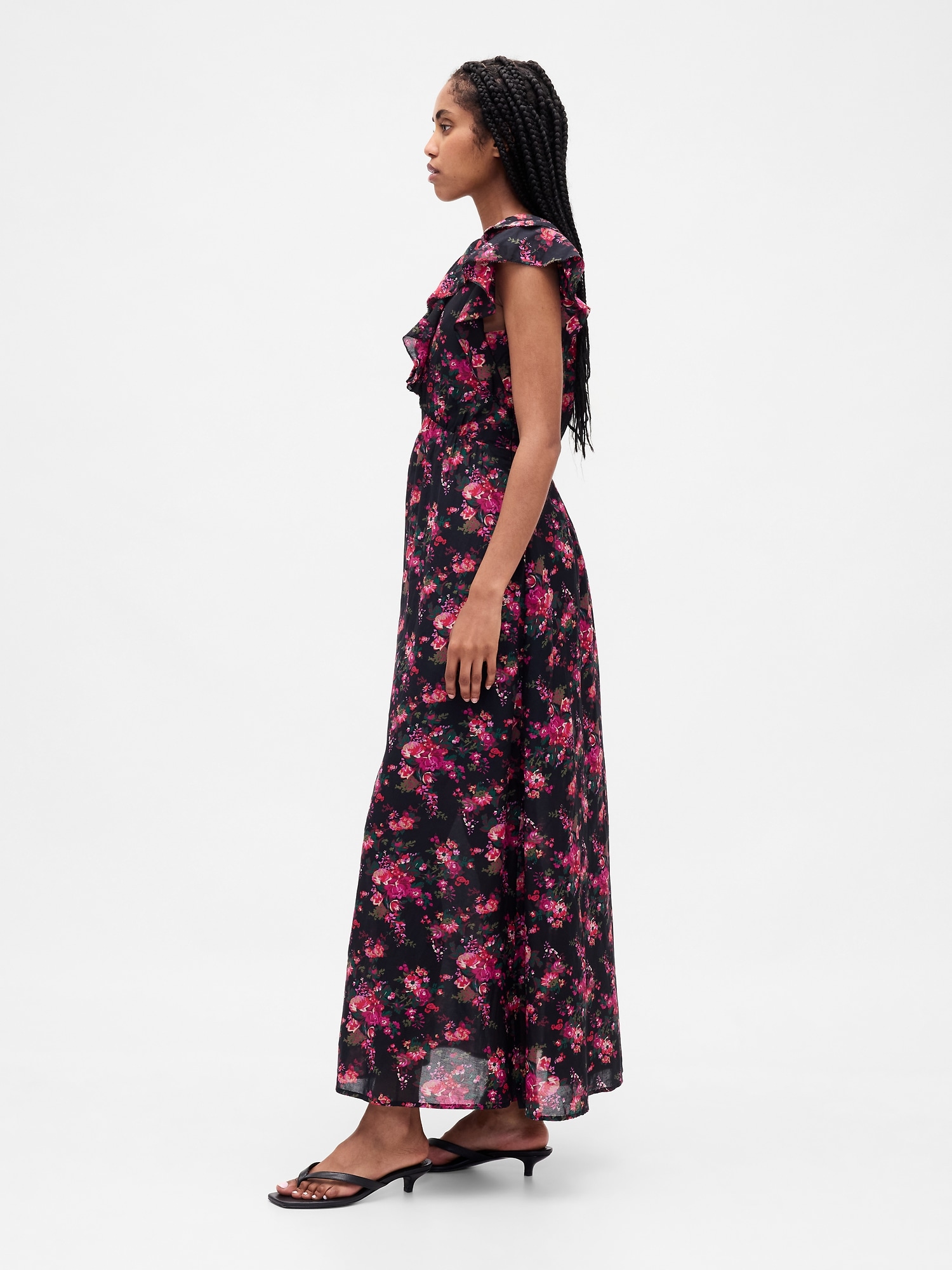 Женское платье Gap Ruffle V-Neck Maxi, цвет: Розовый с принтом — фото 3