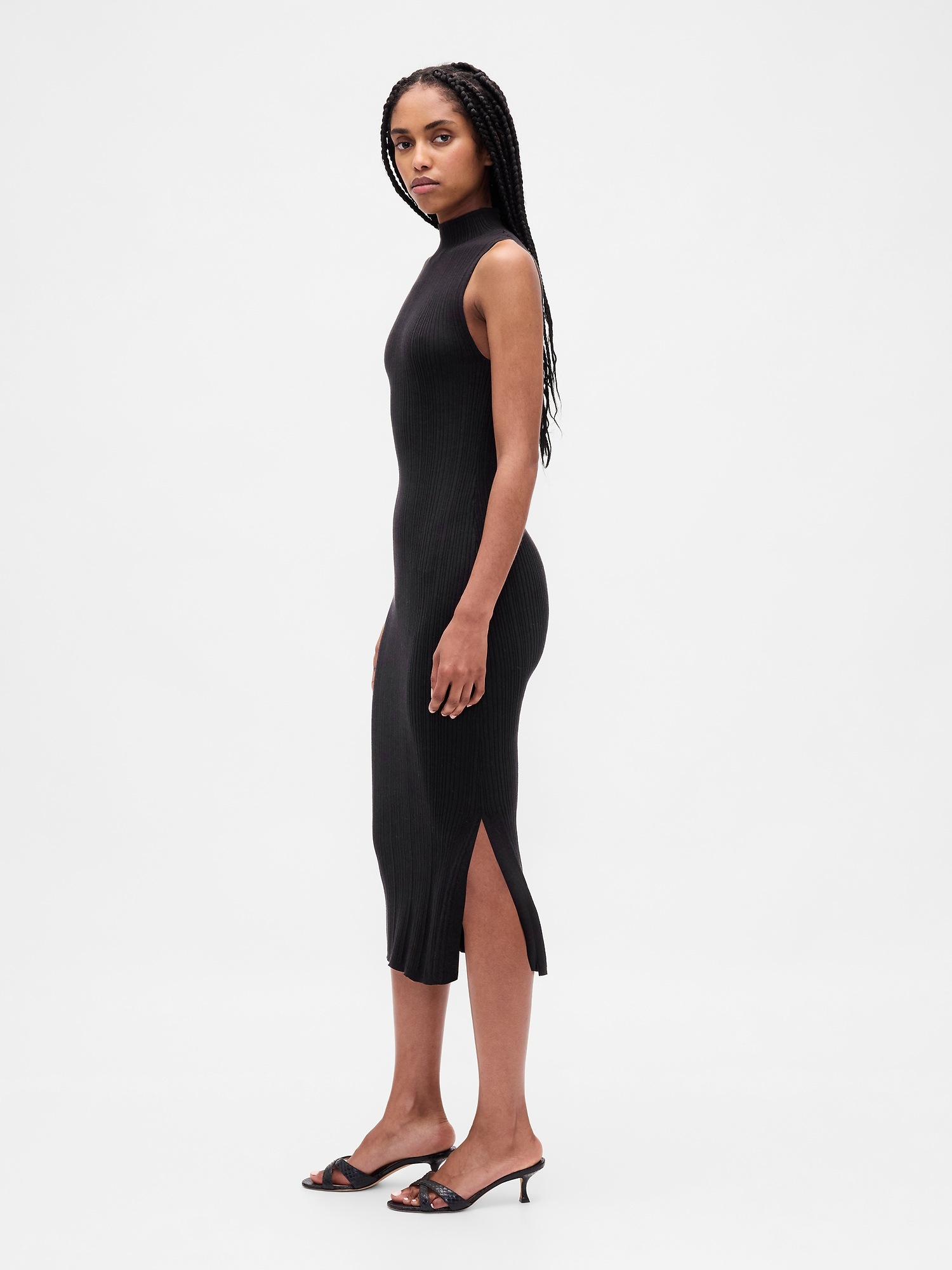 Женское платье Gap Rib Sweater Midi, цвет: Насыщенный чёрный — фото 2