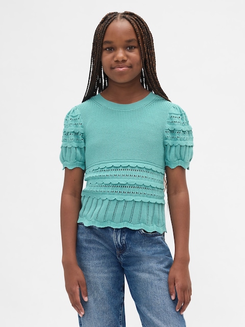 Kids Scalloped Mixed-Stitch Sweater