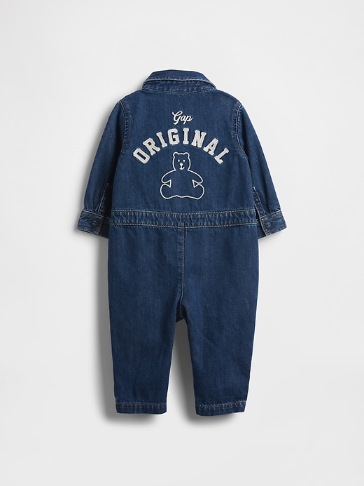 Image number 2 showing, Baby Denim Bear Logo Coveralls