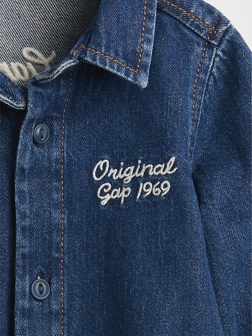 Image number 3 showing, Baby Denim Bear Logo Coveralls