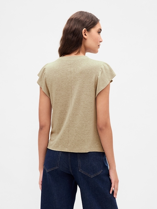 Image number 3 showing, Linen-Blend Flutter-Sleeve T-Shirt