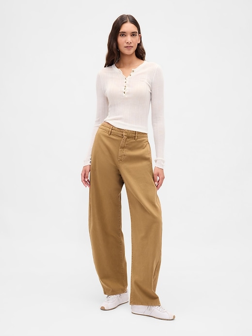 Image number 1 showing, Mid Rise Twill Barrel Pants