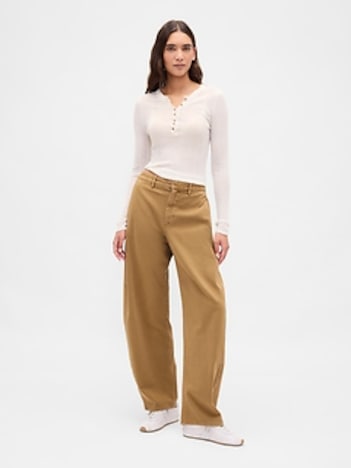 Mid Rise Twill Barrel Pants