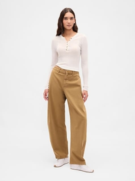 Mid Rise Twill Barrel Pants