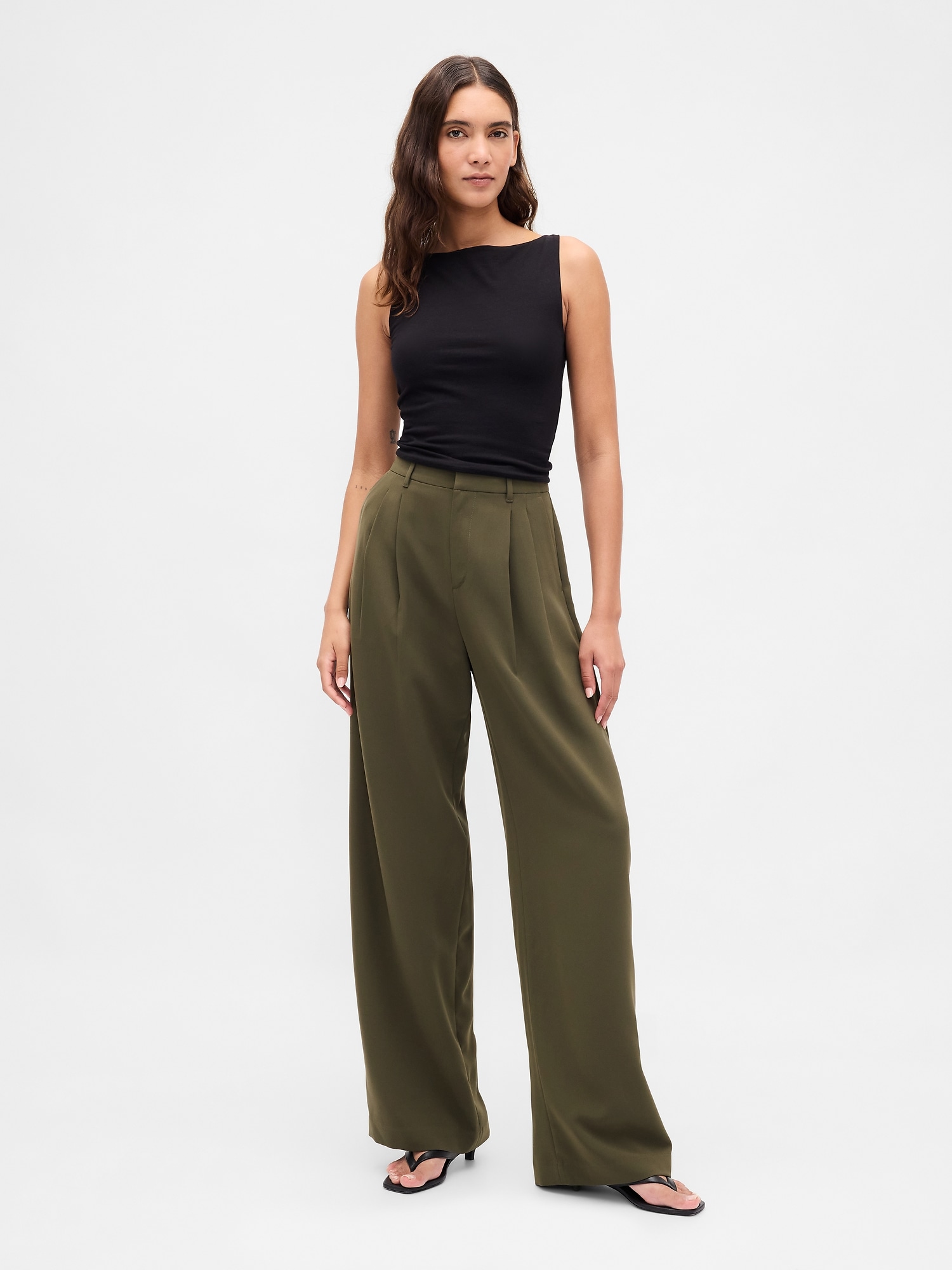 365 High Rise Pleated Trousers - Green