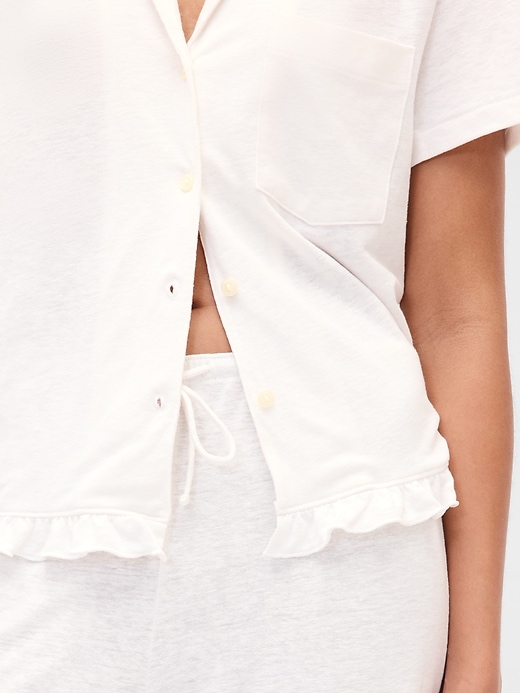 2 of 8 showing, with the color Fresh white of product Linen-Blend Ruffle PJ Pants
