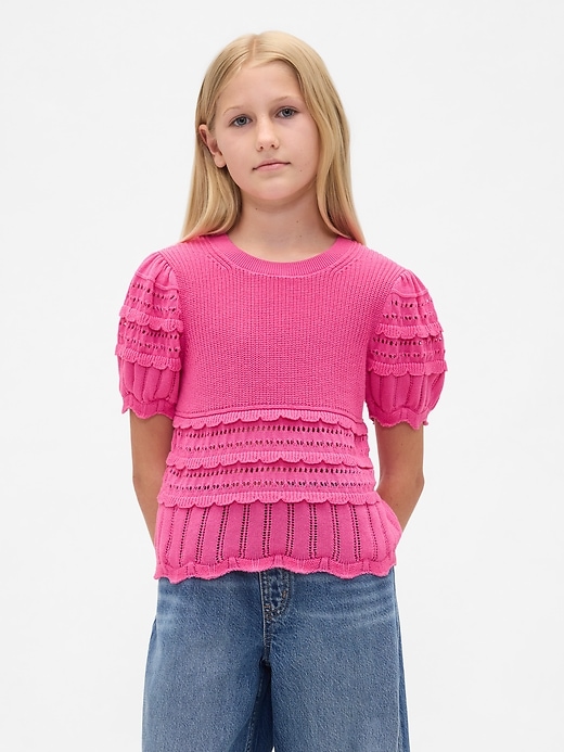 Image number 1 showing, Kids Scalloped Mixed-Stitch Sweater