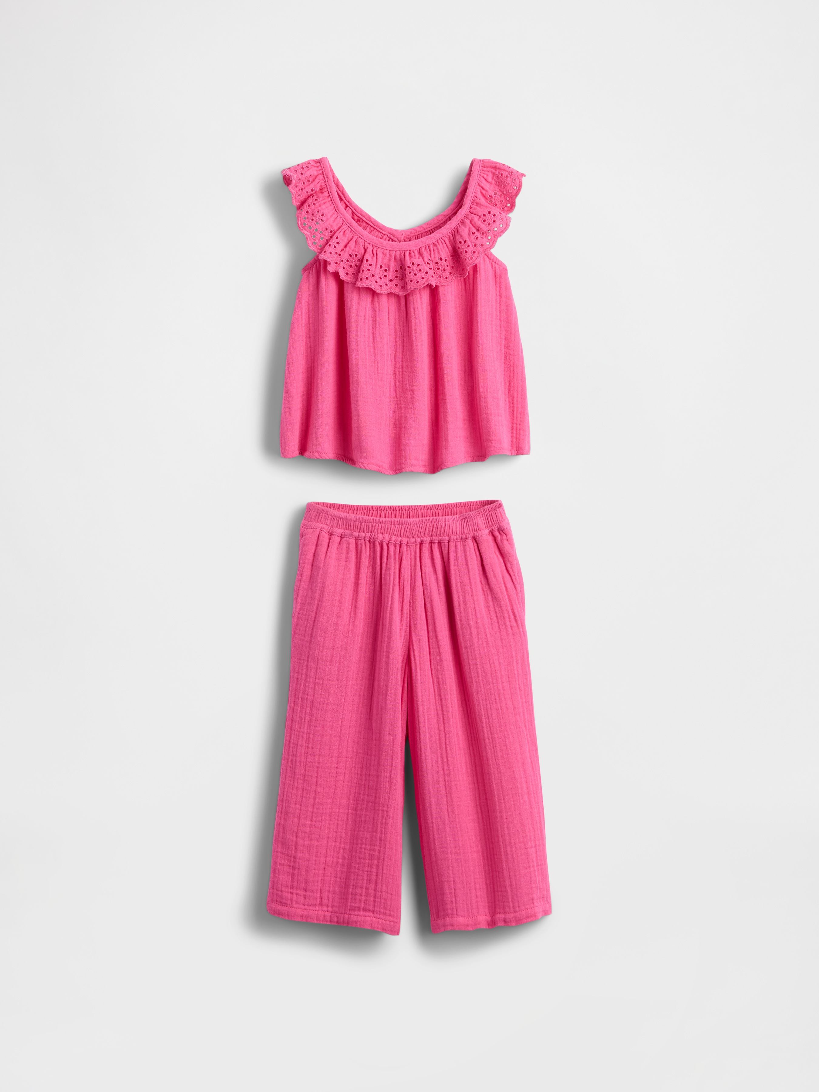 Baby & Toddler Gauze Eyelet Ruffle Outfit Set