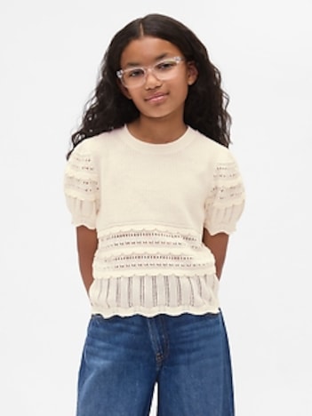 Kids Scalloped Mixed-Stitch Sweater