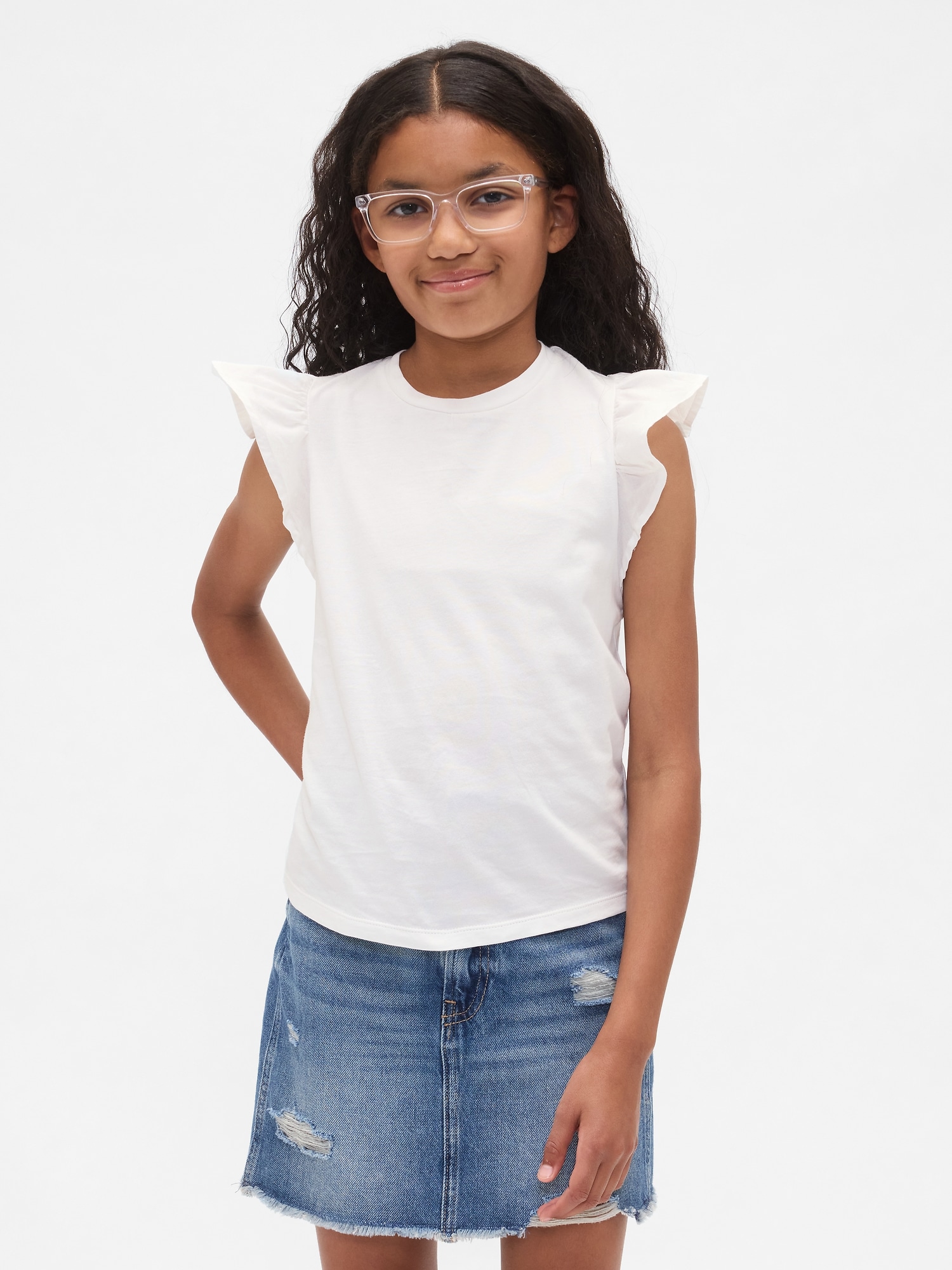 Kids Flutter-Sleeve T-Shirt - White