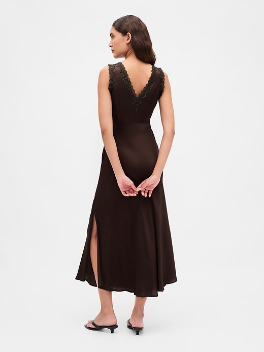Image number 2 showing, Satin Lace-Trim V-Neck Maxi Slip Dress