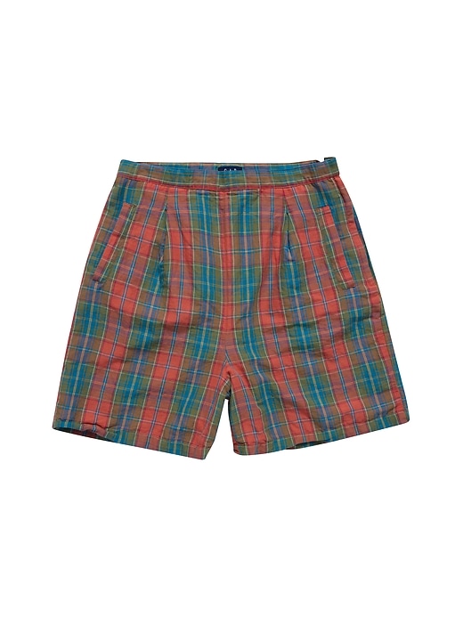 1 of 8 showing, with the color Multi color plaid of product 1990s GapVintage Women's Linen-Cotton Plaid Shorts — 16