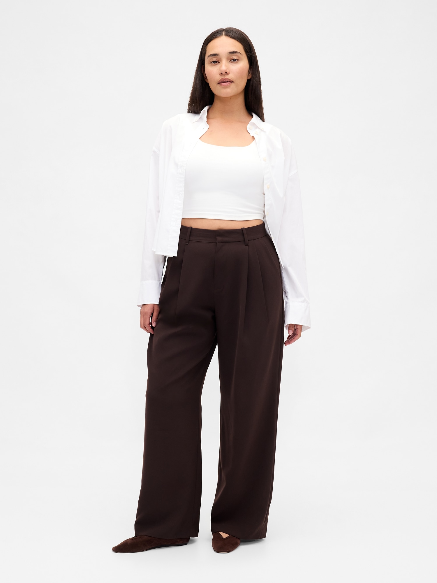Curvy 365 High Rise Pleated Trousers - Terra Brown
