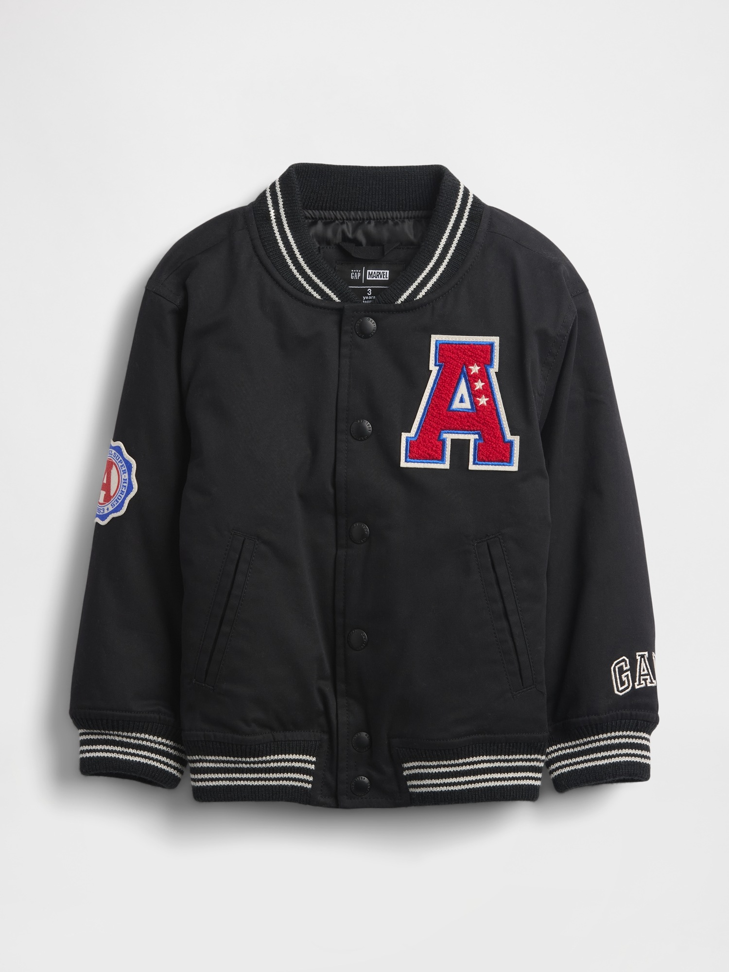 Boys Classic Letterman Varsity Jacket - Two-Tone With Snap Buttons & Faux Leather Sleeves