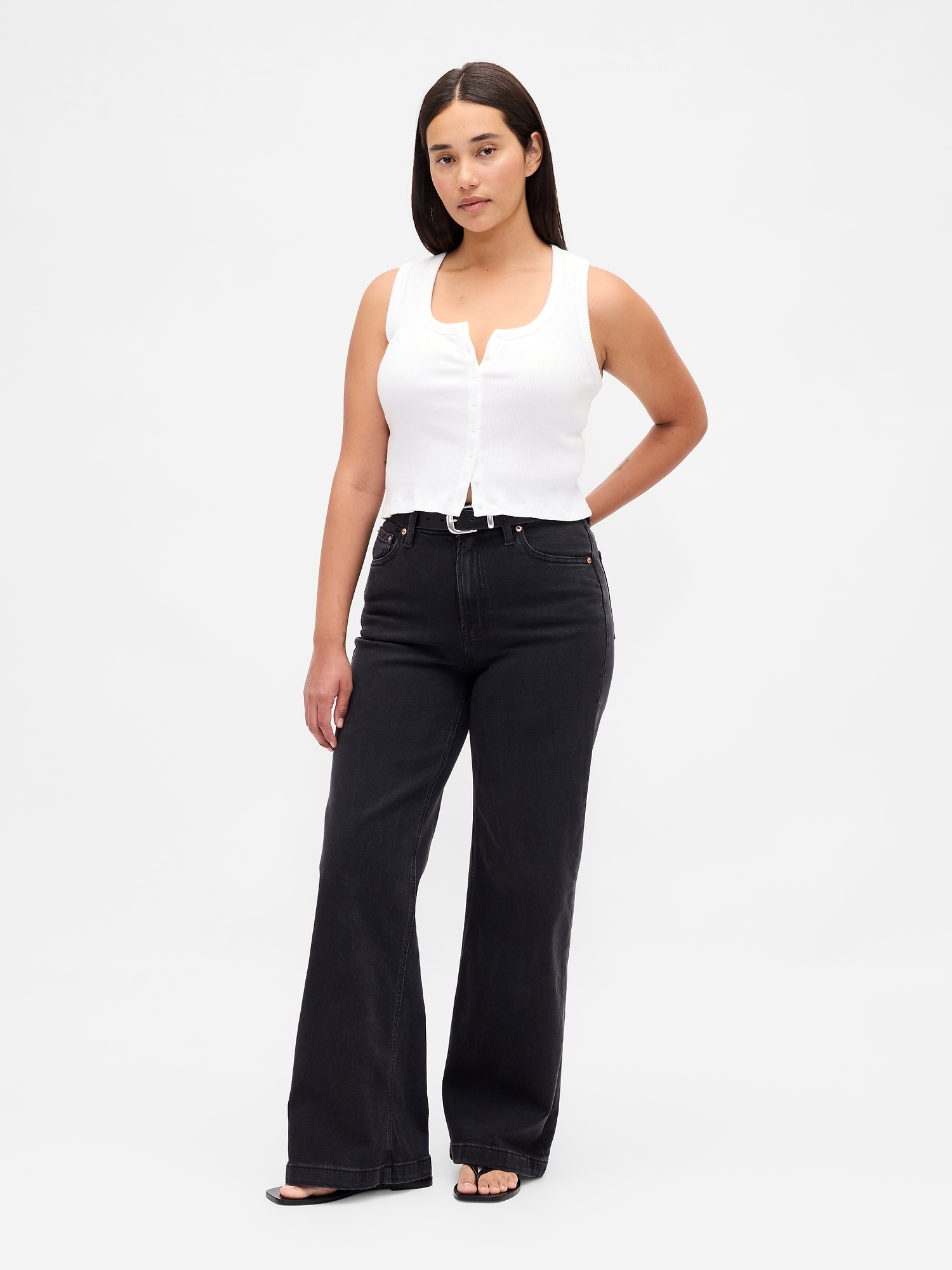 Curvy High Rise Stride Wide-Leg Jeans - Black