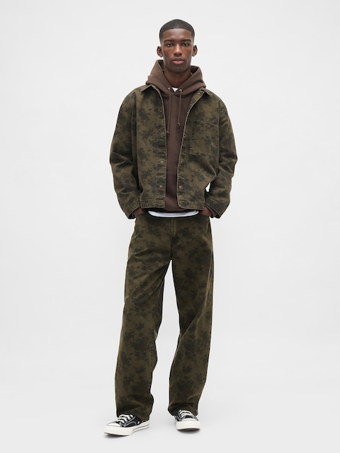 Floral Canvas Baggy Jeans