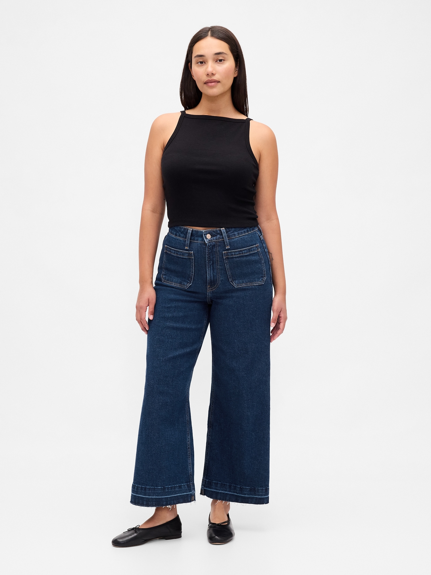 Curvy High Rise Stride Wide-Leg Ankle Jeans - Blue