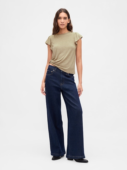 Image number 2 showing, Linen-Blend Flutter-Sleeve T-Shirt