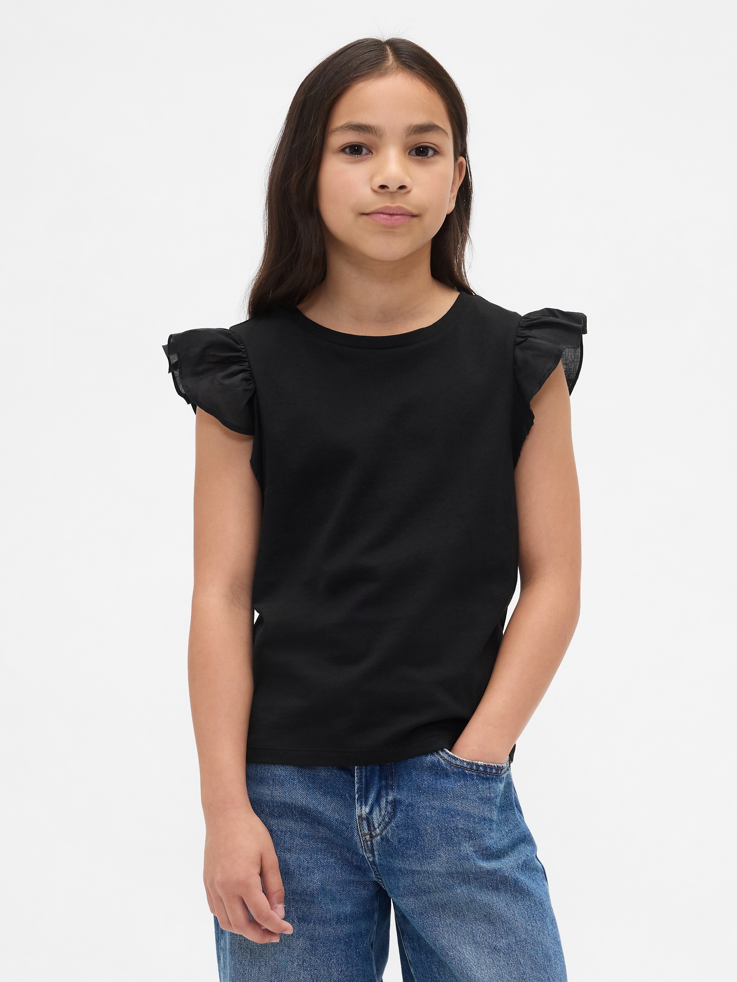 Kids Flutter-Sleeve T-Shirt - Black